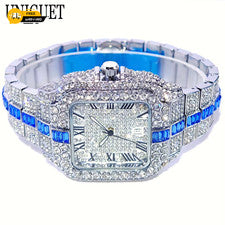 Lo último Moda Reloj Completo Diamante Hombres Marca Uniguet Hip Hop Helado Bling Joyería