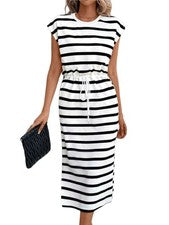 Maxivestido largo a rayas para mujer - Perfecto para vacaciones en la playa y gratis3415