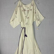 Vestido para mujer A&S talla 12 floral blanco maxi cuello redondo manga corta abierta