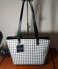 Bolso de Mano Nanette Lepore Para Mujer Blanco y Negro a Cuadros Cartera Nuevo con Etiquetas