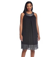 Vestido recto negro Style & Co para mujer sin mangas con ribete metálico L
