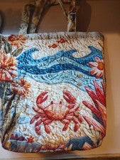 Bolso de Mano Estampado Plano para Mujer con Cangrejo Estilo Hawaiano, Flor del Océano/Asas