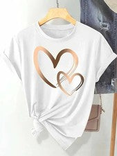 Camiseta para mujer con estampado de corazón informal cuello redondo manga corta verano