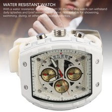 Men Dress Quartz Watch Luminous 3 Dials Water Resistant Soft Silicone OH