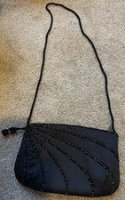 Cartera de hombro de noche negra de colección años 70 con diseño de cuentas NUEVA
