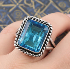 Anillo de joyería hecho a mano de plata de ley 925 con piedras preciosas de topacio azul suizo todos los tamaños