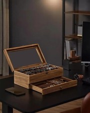 Organizador de caja de reloj DWD® con 12 ranuras, estuche de madera de 2 niveles madera dura premium