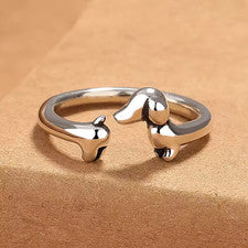 Lindo Anillo Dachshund Perro Ajustable Plata Tailandesa Salchicha Mascota Joyería Regalo