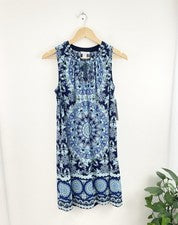 London Times 8P Azul Verde Floral Boho Vestido Remoto Sin Mangas Para Mujer’s 8P Nuevo