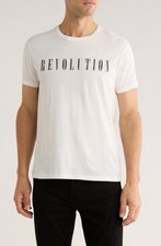 Camiseta John Varvatos Revolution Algodón Orgánico Gráfico Blanca Grande Nueva Con Etiquetas