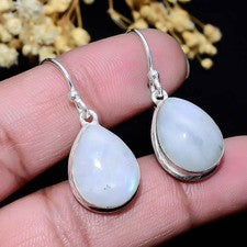 Pendiente de joyería de plata de ley 925 con piedras preciosas de luna arco iris 1,69"