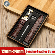 Correa de reloj de cuero genuino 12-24 mm cierre de mariposa universal para hombres y mujeres