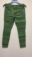 Pantalones de mezclilla de moda para hombre ajustados cargo en verde caqui ~ talla 32 ~ nuevos con etiquetas