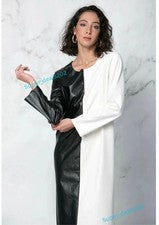 Mujer Blanco Negro Cuero Vestido Fiesta Moda Elegante Calce Ajustado Conjunto Desgaste Look