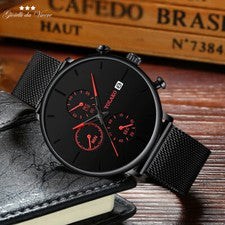 ELEGANTE STILE SPORTIVO OROLOGIO QUARZO IN ACCIAIO UOMO DONNA DATARIO GIORNO pn