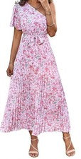 Vestido plisado de un hombro para mujer L floral maxi boho cintura con corbata