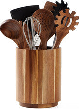 Porta Utensilios Cocina Madera Acacia Giratorio 360° 7.2" Decoración Campestre