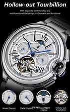 NUEVO Reloj Hombre Tourbillon Esqueleto Automático Clase Mecánica Lujo Impermeable