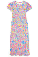Vestido para mujer - Vestido estampado cachemira azul amarillo - Maxi vestido - Mediano - Algodón