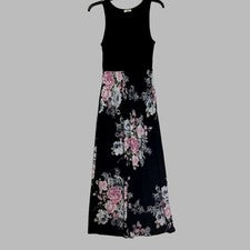 Maxi vestido sin mangas negro con bolsillos florales Egs by éloges para mujer talla pequeña