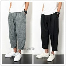 Hombres Algodón Lino Harén Pantalones Sueltos Pantalones Informales Negros Gris Moda Verano Nuevos