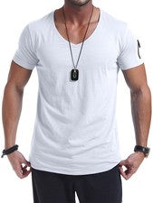 1X(Camiseta Hombre Músculo Cuello en V Manga Corta Longline Camisa Gimnasio Entrenamiento6008