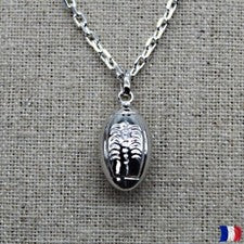 Collier Pendentif Rugby Argent 925 Rhodié Anti-Oxydation Chaîne Mixte H/F
