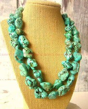 Collar con cuentas pepita de piedras preciosas turquesa azul grueso natural 16-48""