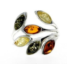 Anillo multicolor ámbar báltico 925 plata esterlina diseño moderno joyería M723