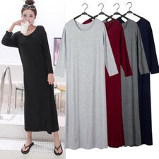 Mujeres Mangas Largas Vestidos Modal Cuello Redondo Suelto Ropa Interior Ropa de Dormir Camisón