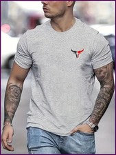Camiseta Hombre Algodón Estampado Toro Suelta Casual Verano Moda Urbana