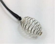 JAULA ESPIRAL PLATEADA ~ CON CORDÓN ENCERADO ~ COLLAR ~ PIEDRA ENCERADA ~ JOYERÍA