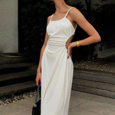 Sexy Vestido Halter Sin Espalda Sin Espalda Sin Espalda Tendencia Tejido Cuello Cuadrado
