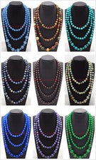 Collar largo gemas redondas multicolores genuinas naturales 8+12 mm joyería 36-100" AAA