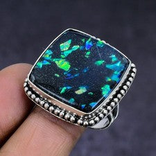 Anillo de joyería de regalo de plata de ley 925 con piedras preciosas de ópalo etíope talla 10 k812