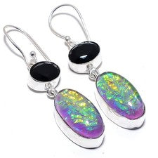 Pendiente de joyería de plata esterlina 925 con piedras preciosas de ónix...