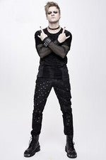 Devil Moda Negro Estampado Hombres Pantalones Tachonados Pantalones Carga Bolsillo Pantalones Tácticos