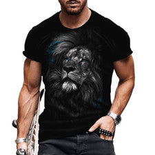 Camiseta Hombres Moda Gráfico De León Manga Corta Casual Antigua Camiseta Suave