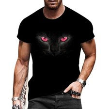 Camiseta Hombre Moda Manga Corta Panther Gaze Red Eyes Streetwear Negro Suave
