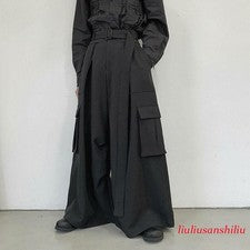 Para hombres Moda Vestido Cintura Alta Pierna Ancha Pantalones Sueltos Gótico Bolsillo Pantalones Negro