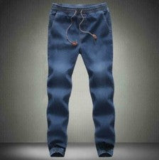 Pantalones harén de mezclilla para hombre Pantalones Jean Jogger Pantalones deportivos con cordón Informales Moda