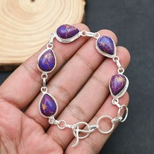 Pulsera de joyería de plata esterlina 925 de piedras preciosas turquesa púrpu...
