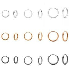 Pendientes pequeños mini criollos de plata de ley 925 oro rosa gris 8 10 12 mm