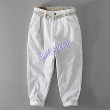 Pantalones de trabajo de estilo japonés sueltos informales de línea de algodón rectos para hombre
