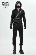 Pantalones rectos informales punk para hombre Street Rock decoración con cordón pantalones lápiz