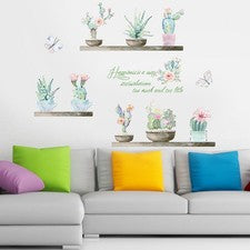 Calcomanías creativas de pared de flores de cactus para decoración de cama de salón
