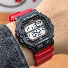 Reloj digital para hombre CASIO WS-1400H-4AVDF correa de resina negro rojo original nuevo