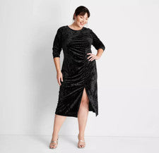 Vestido Future Collective Talla Grande Para Mujer Terciopelo Acanalado Manga Larga Espalda Abierta 3X