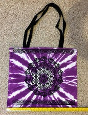 Bolso de Mano Flor de la Vida de Algodón Púrpura Tie Dye Bolso Hecho a Mano con Correa para el Hombro