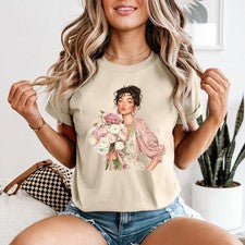 Camiseta floral de moda para mujer ramo de peonía ilustración naturaleza regalo de cumpleaños
